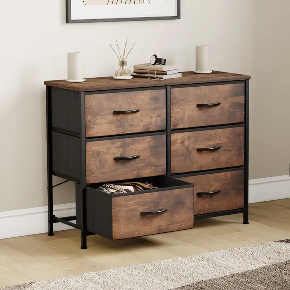 Return - Maye 6 Drawer Fabric Chest, Rustic Wood 2