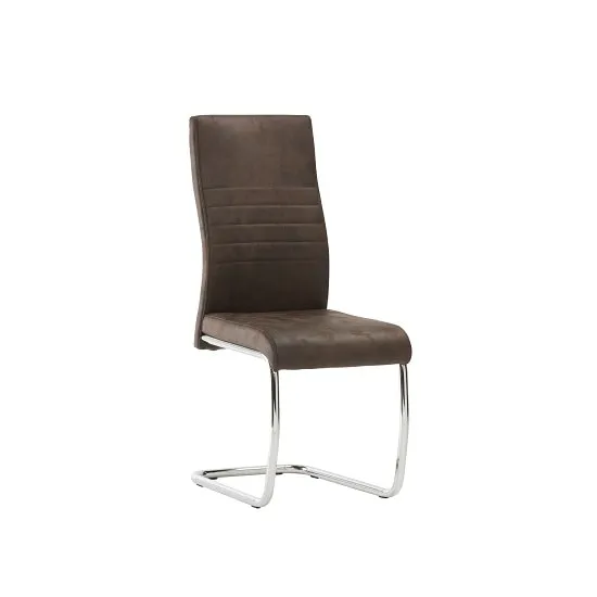 Cannes Dining Chair In Brown Faux Leather With Chrome Base