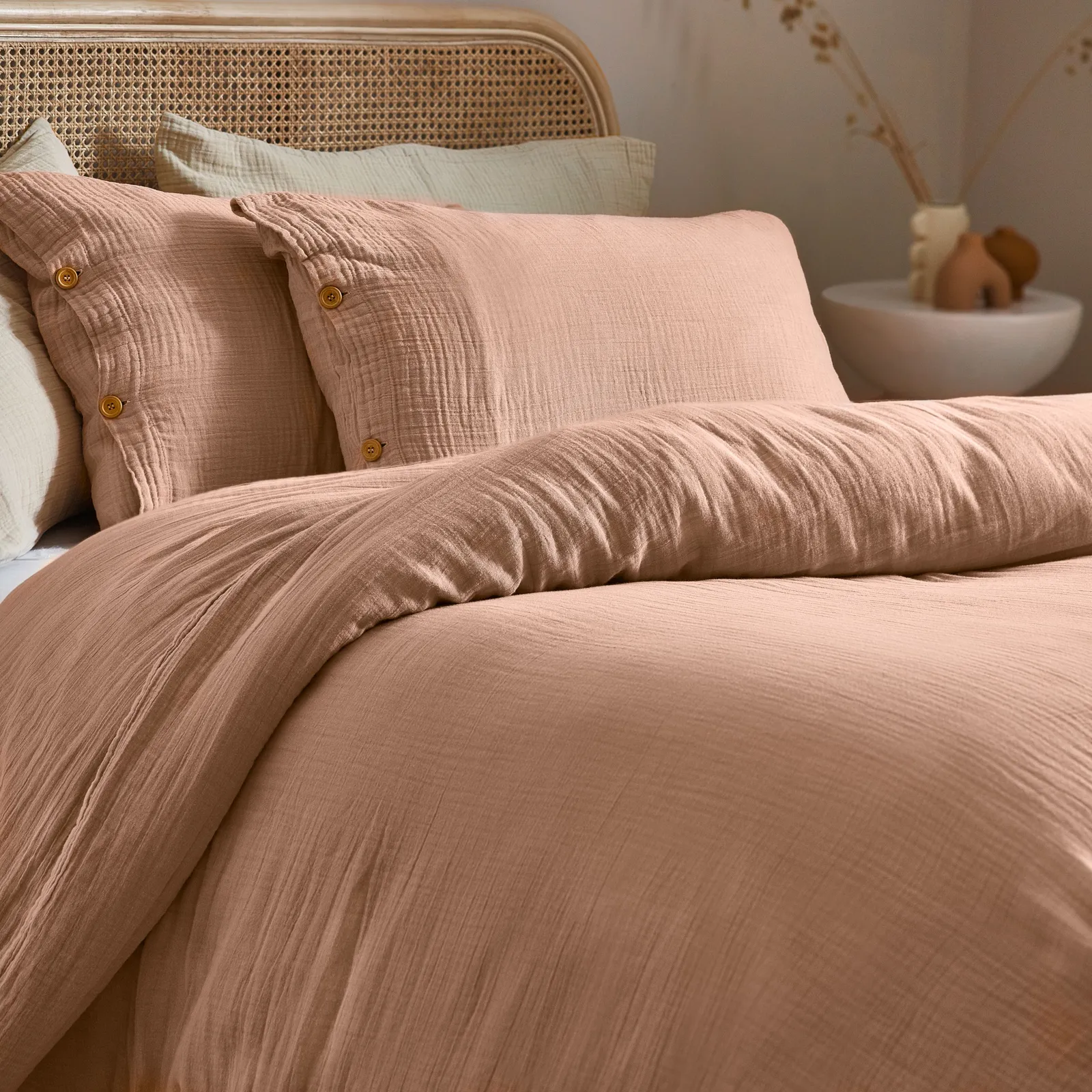 Yard Lark 100% Cotton Muslin Duvet Cover Set in Dusty Pink 2