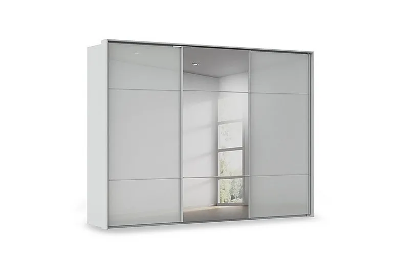 Haven 310cm 3 Door Slider Wardrobe with 2 Glass Doors and 1 Mirror Door