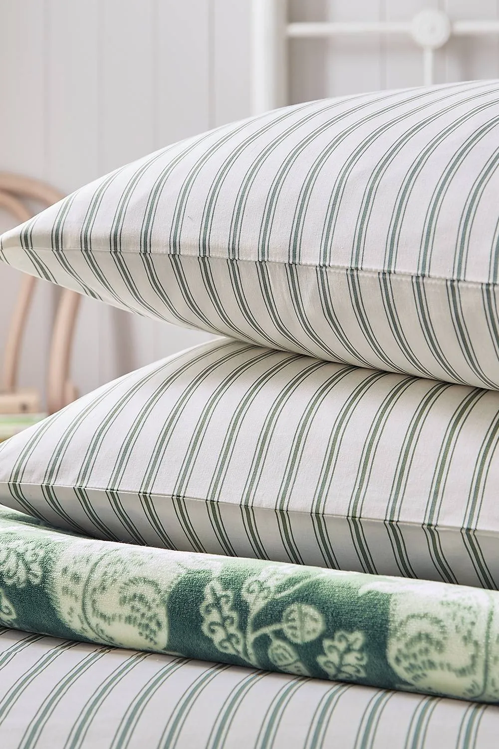 Helena Springfield 'Ticking Stripe' Cotton Duvet Cover Set in Light Green 5