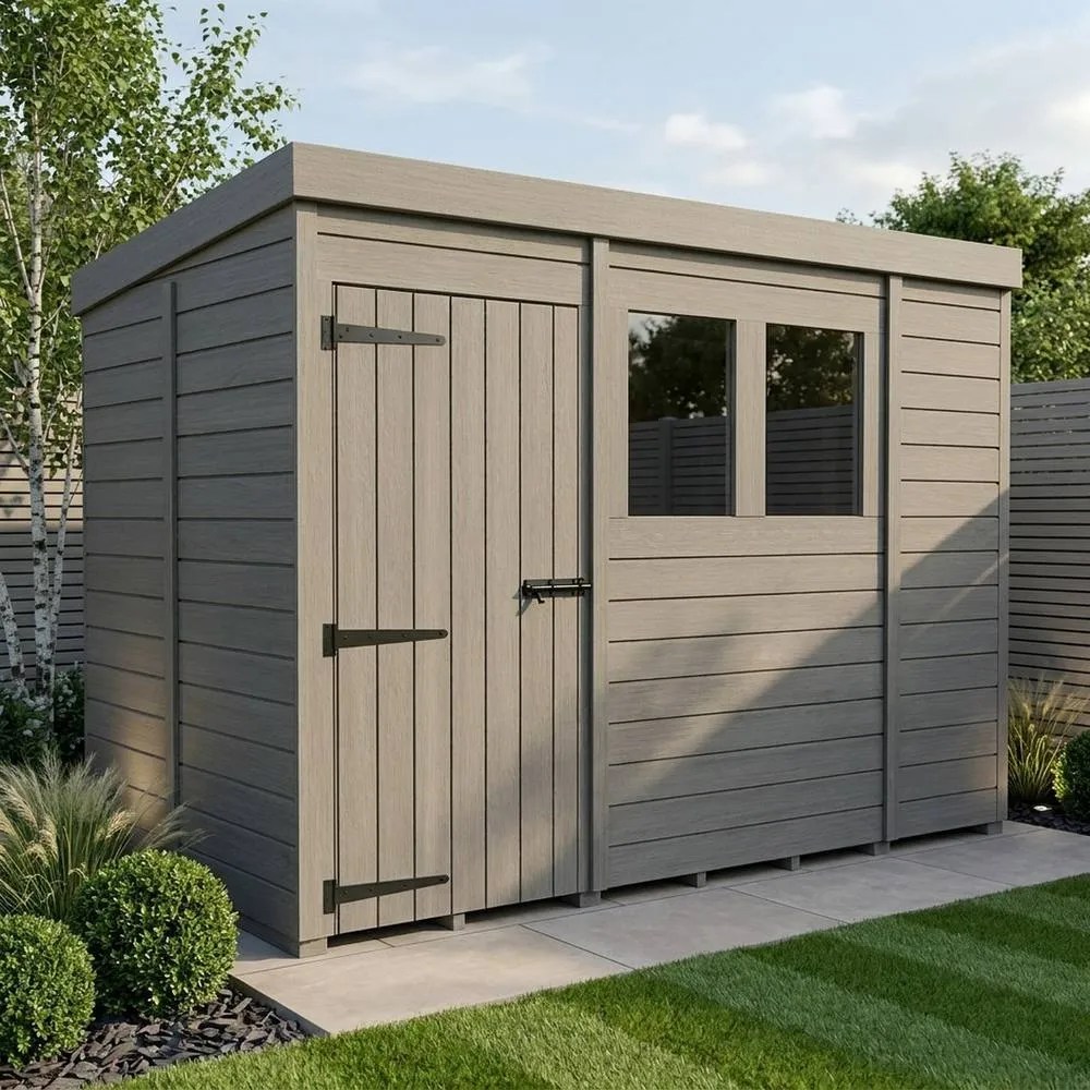 Buttercup Farm 5ft x 9ft Composite Pent Garden Shed Single Door With Windows - Grey 2