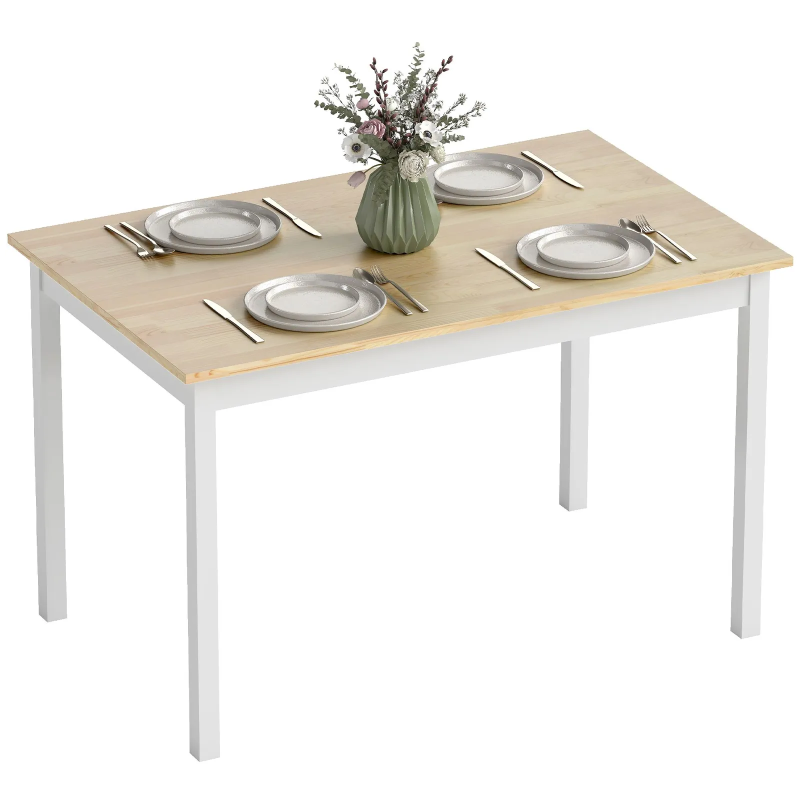 HOMCOM Farmhouse Dining Table Kitchen Table with Wood Frame for Dining Room in Yellow 2