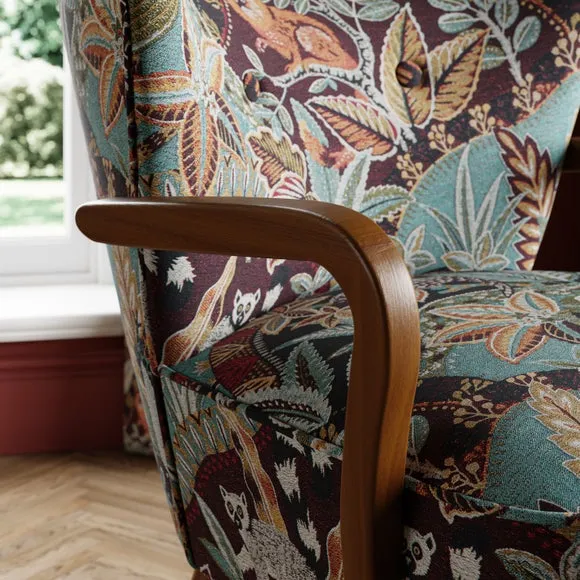 Eliza Wooden Arm Jacquard Nature's Exhibitionists Occasional Armchair Wild Tropics 3