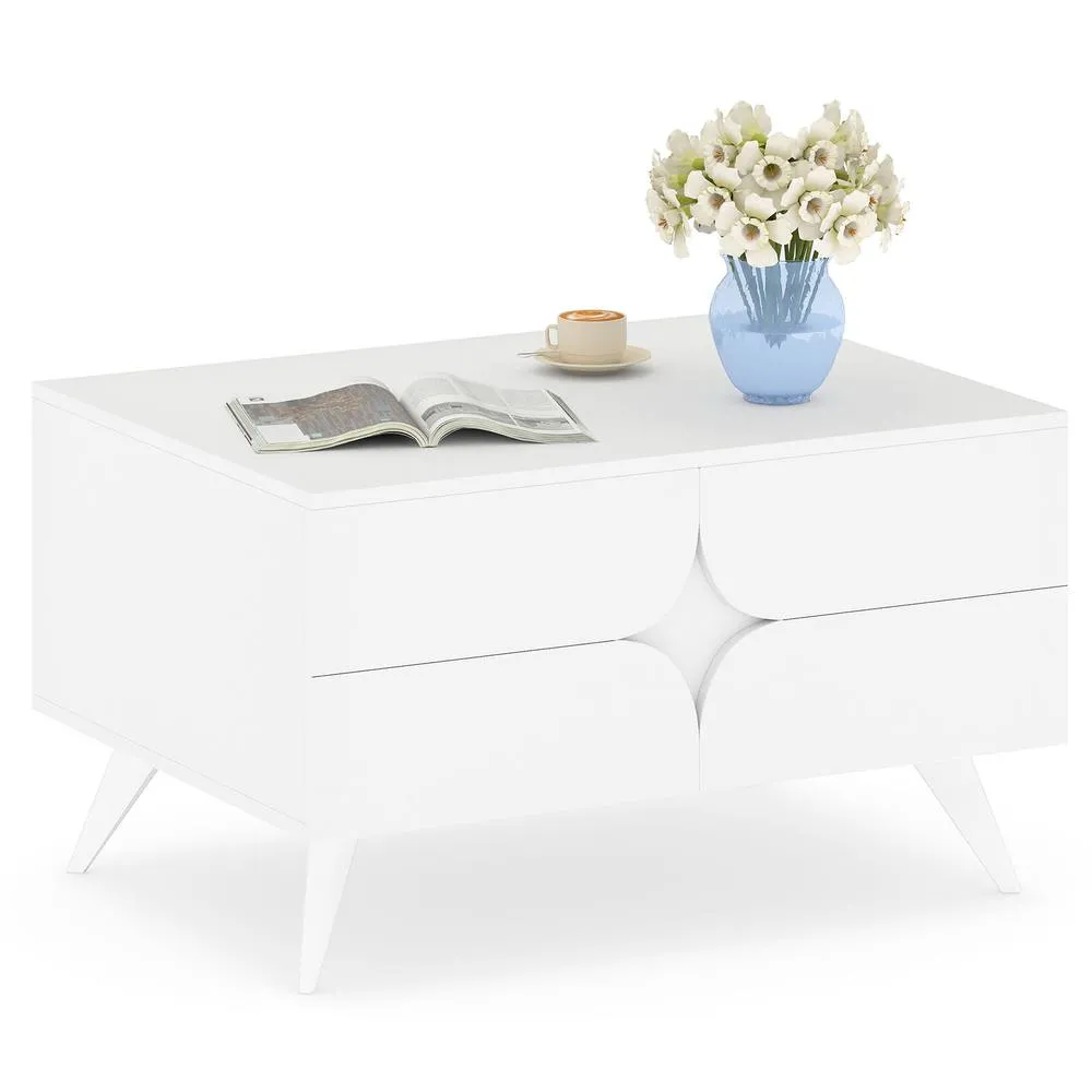 Costway Modern Coffee Table Farmhouse Accent Table with Storage in White