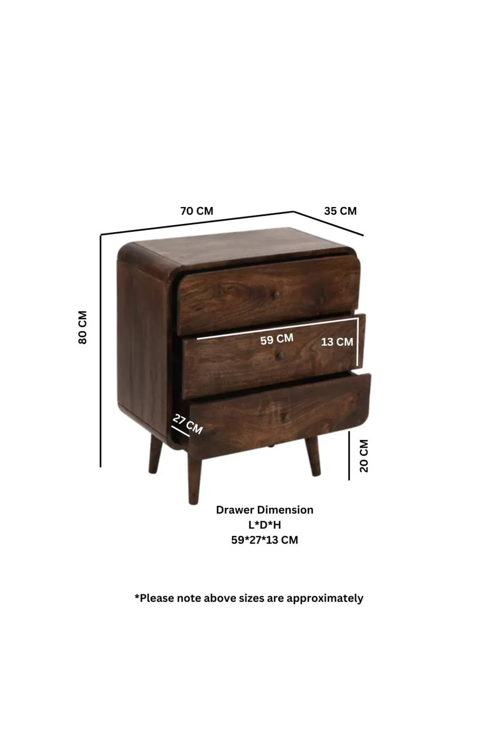 IH Design Rowledge Dark Mango Wood 3 Drawer Chest in Dark Brown 6