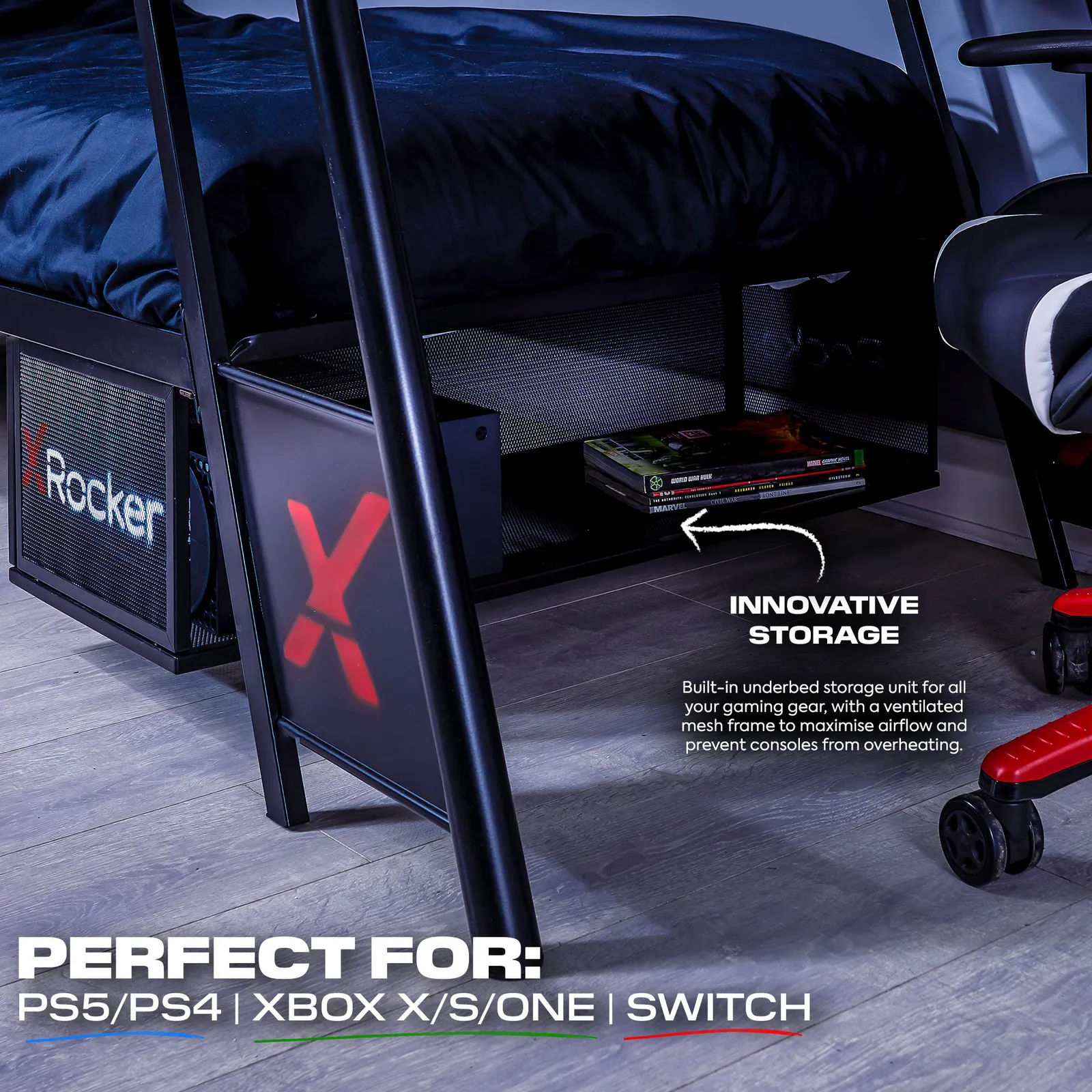 X Rocker Armada Bunk Bed with Gaming Desk & Mattress Included in Black 5