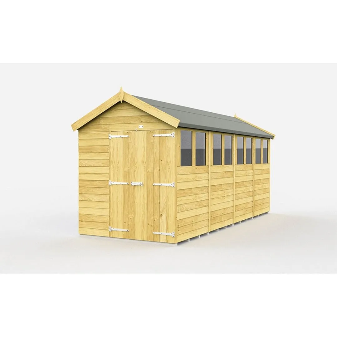 Buttercup Farm 7 x 16 Feet Apex Shed - Double Door W/ Windows - L472 x W214 x H217 cm in Brown