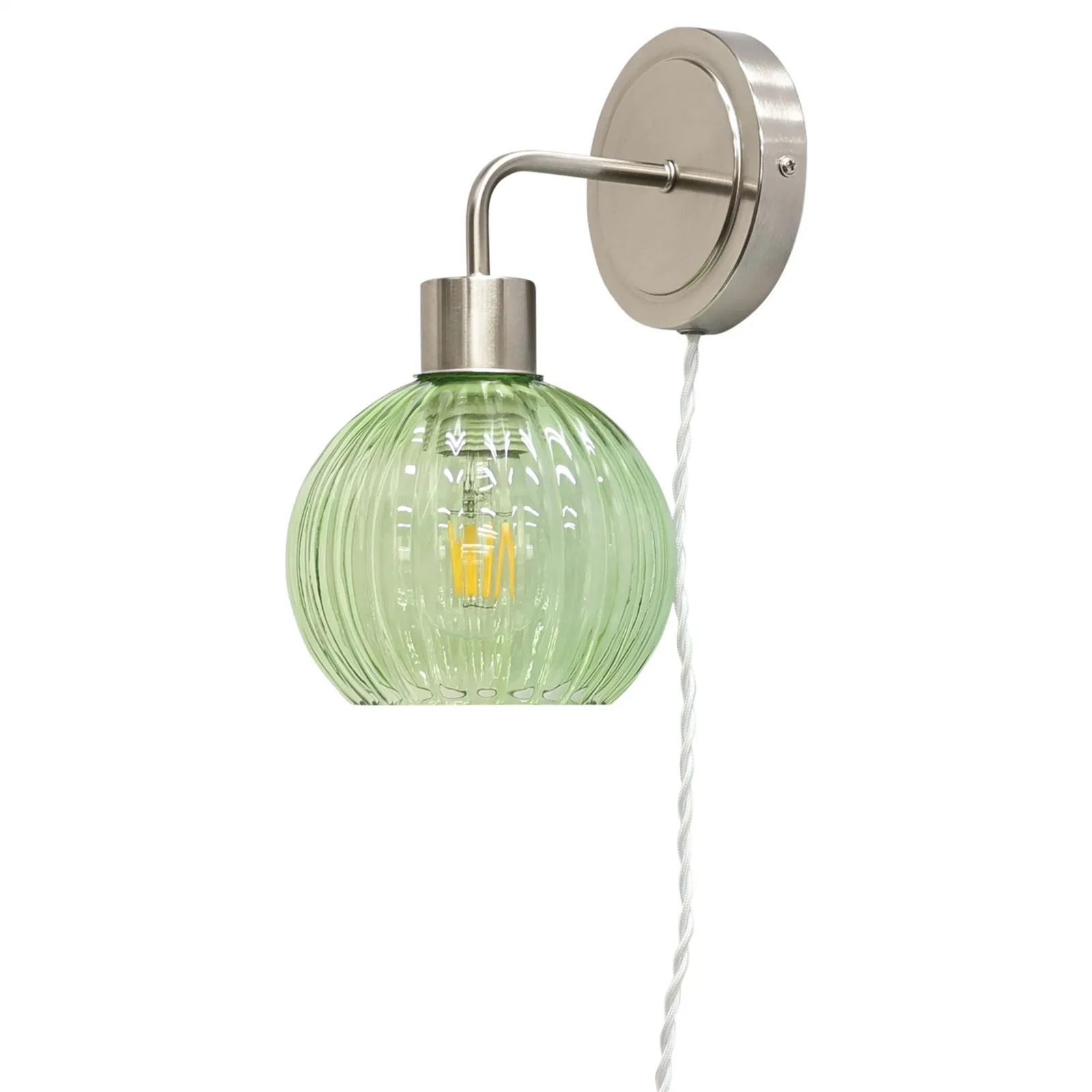 First Choice Lighting Toby - Satin Nickel Plug in Wall Light with Betchley Green Shade in Silver 2