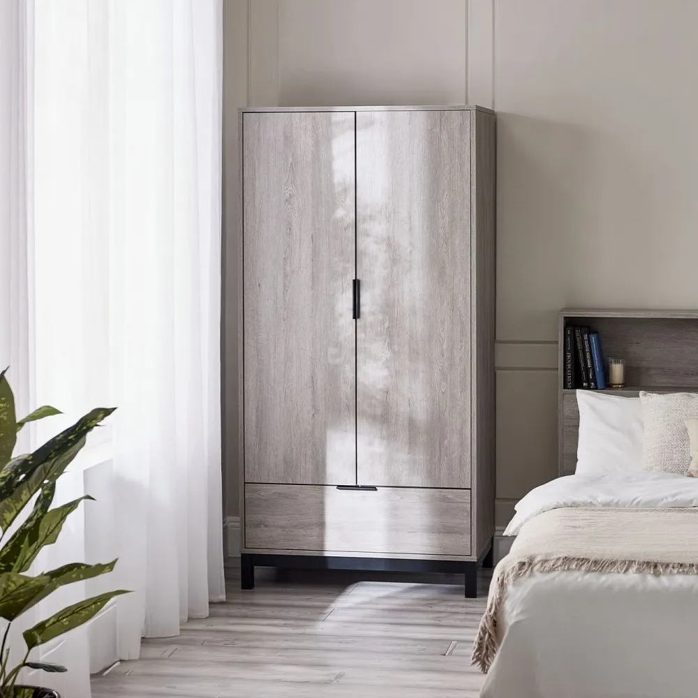 Bali – 2-Door 1-Drawer Combination Wardrobe – Grey Oak – Wooden - Happy Beds