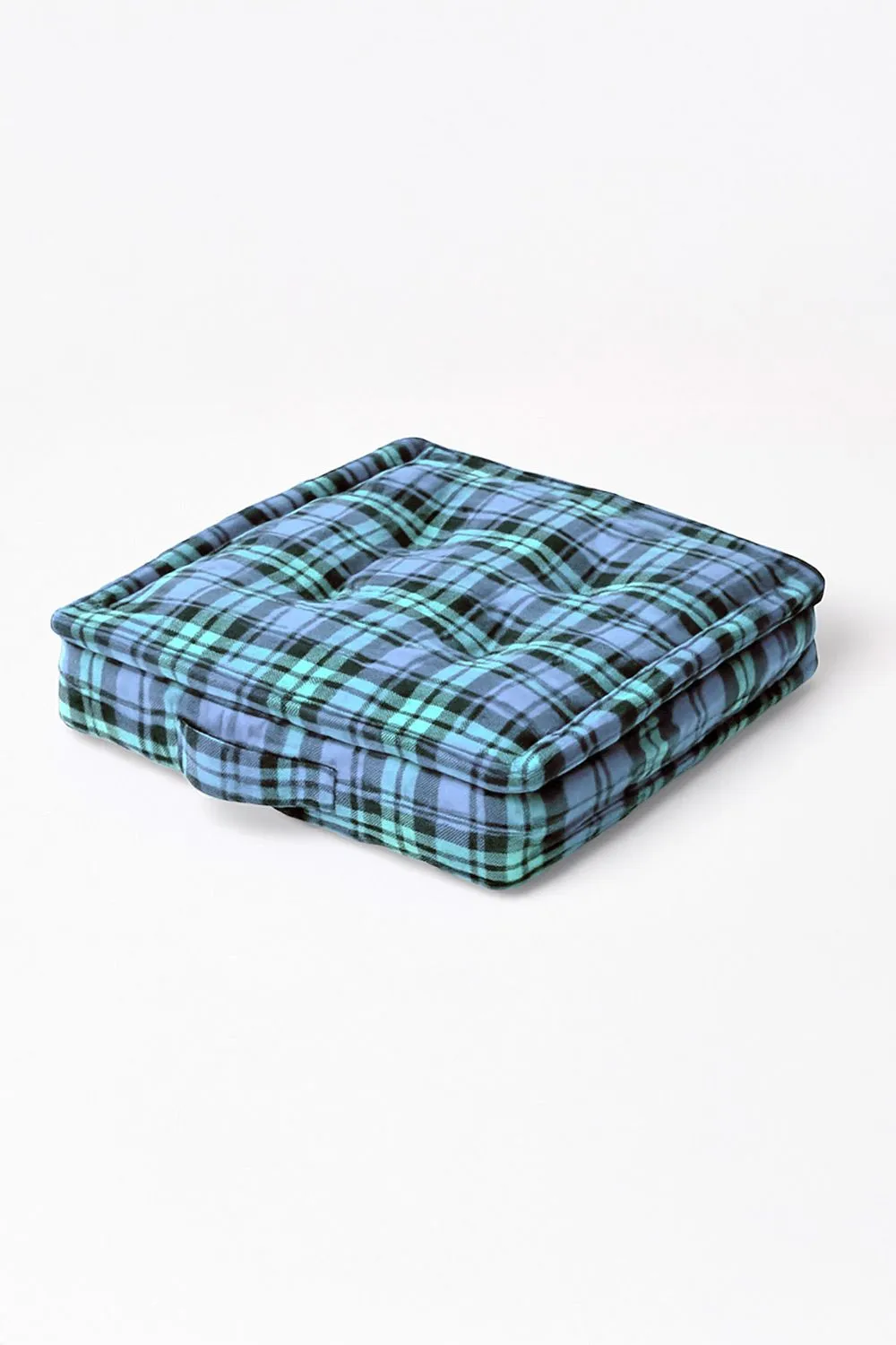 Homescapes Cotton Black Watch Tartan Floor Cushion in Blue