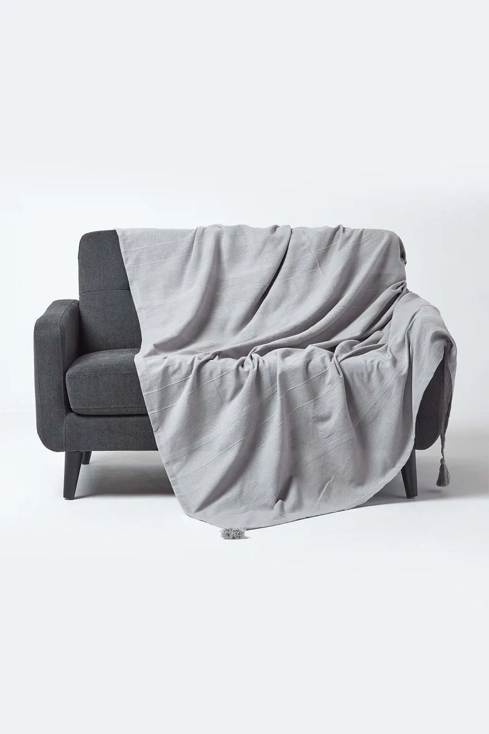 Homescapes Cotton Rajput Ribbed Throw in Silver
