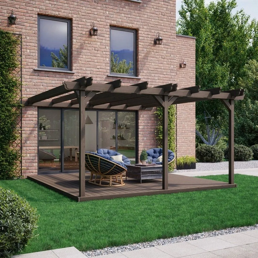 Rutland County Garden Furniture Ltd Wall Mounted Double Garden Pergola & Decking Kit, W480cm, Brown 2