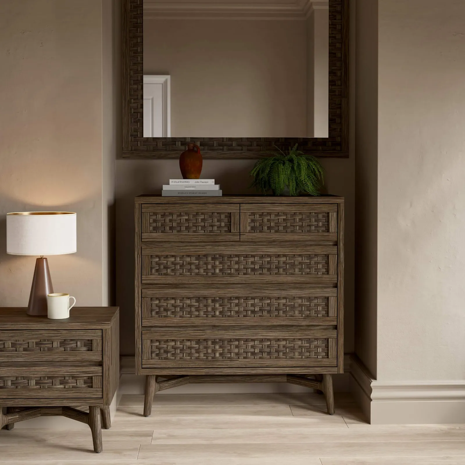 Jensen Chest of Drawers, Dark Wood / Rattan