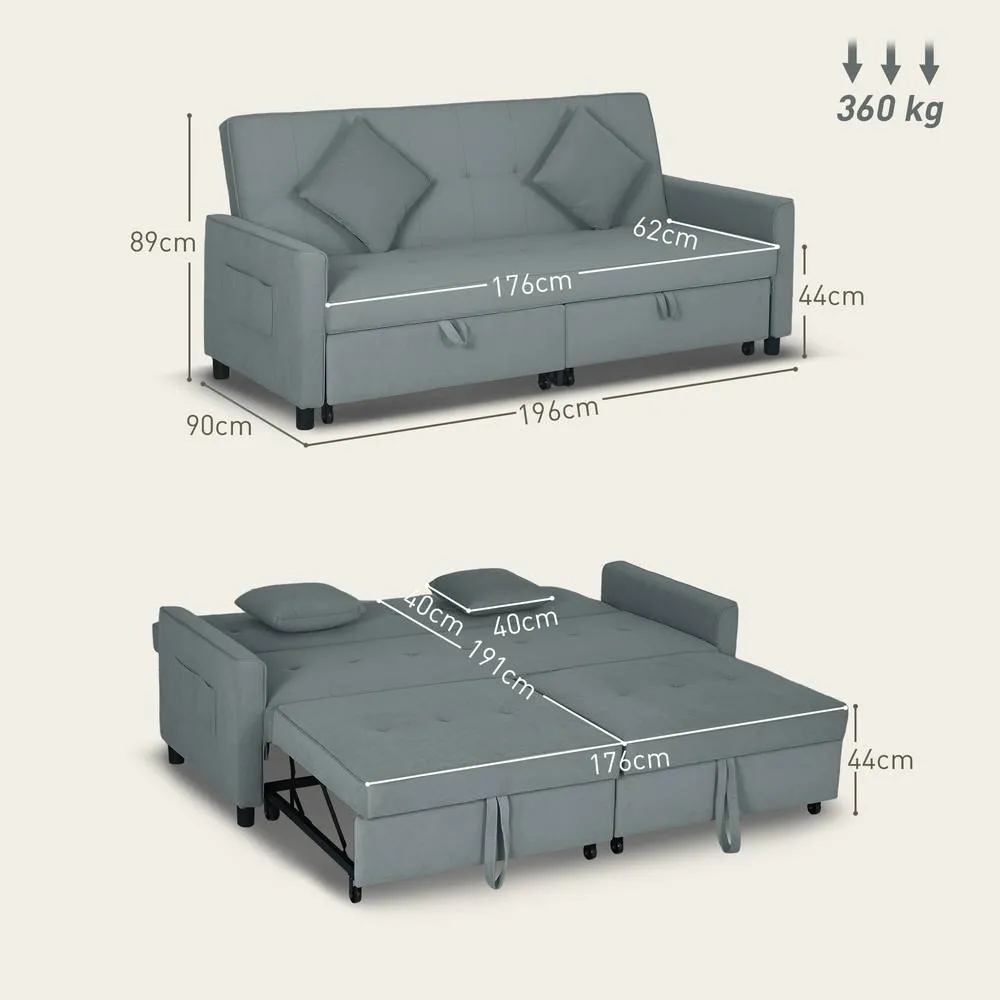 HOMCOM Reversible L-Shaped Sectional Sofa Bed with Cushions in Grey 3