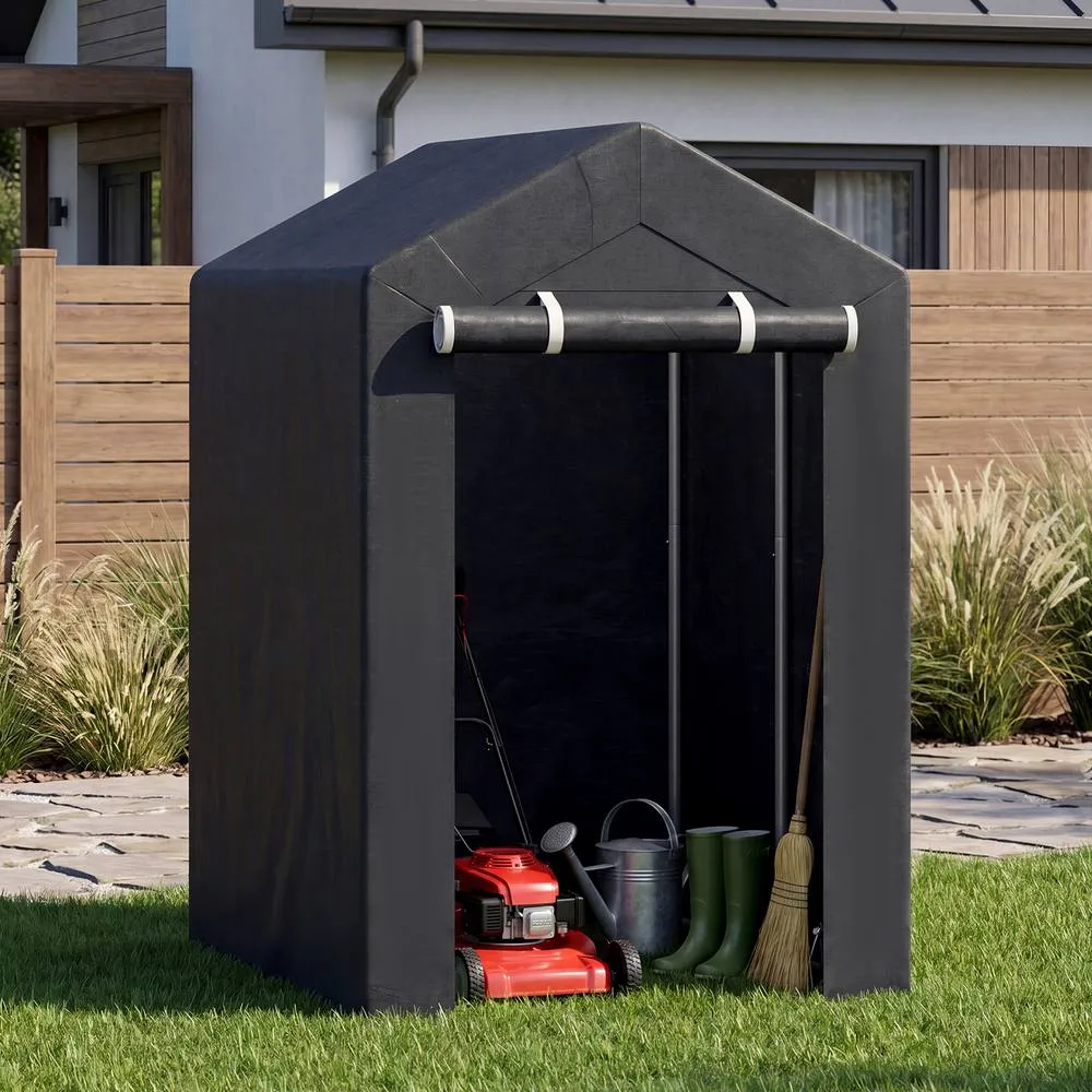 Costway 150x92CM Storage Shed Carport Garage Tent Galvanized Metal Shelter in Grey 3