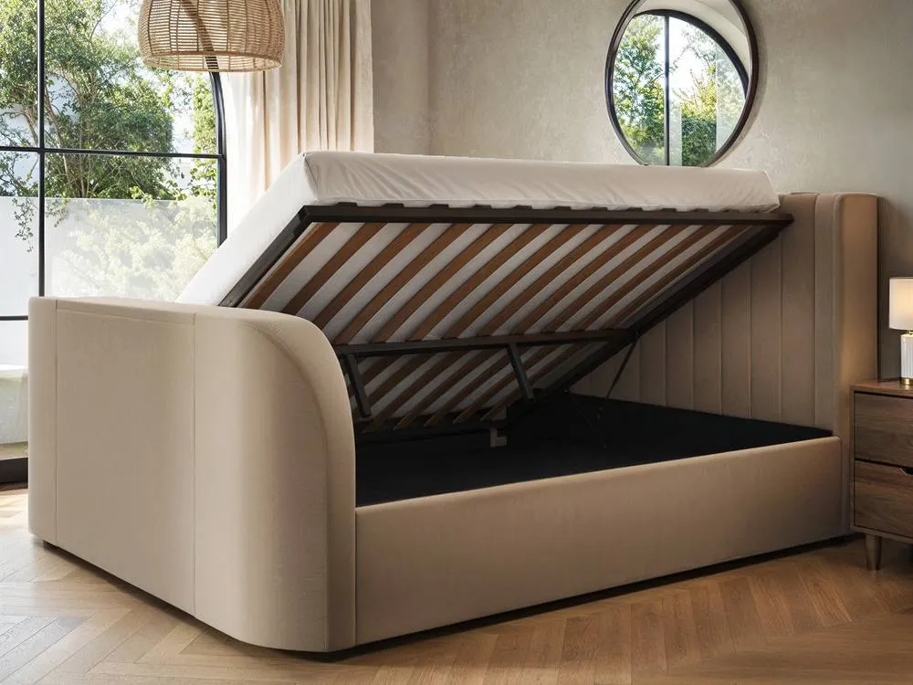 Flair Fallon TV Side Lift Ottoman Bed Beige Velvet 2