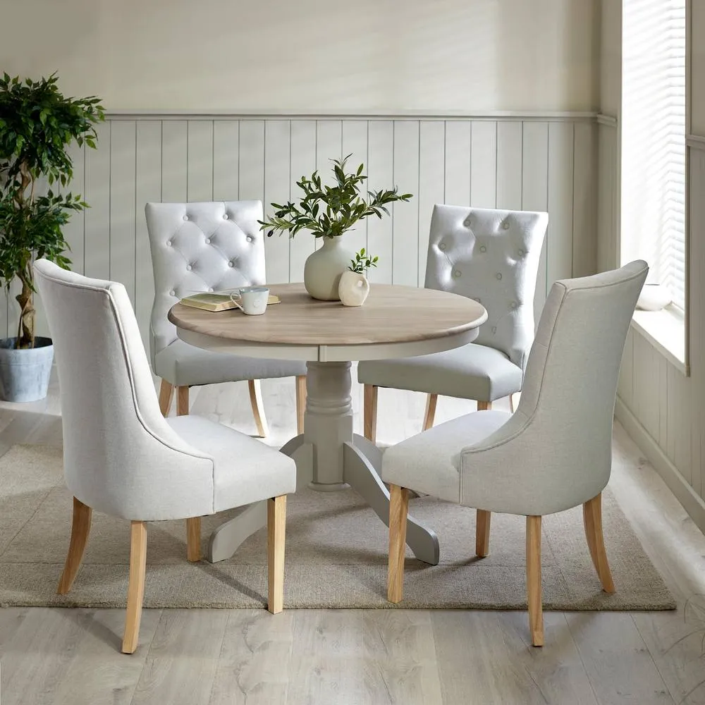 FurnitureboxUK Bude Round Wooden Dining Table & 4 Belgravia Chairs in Grey