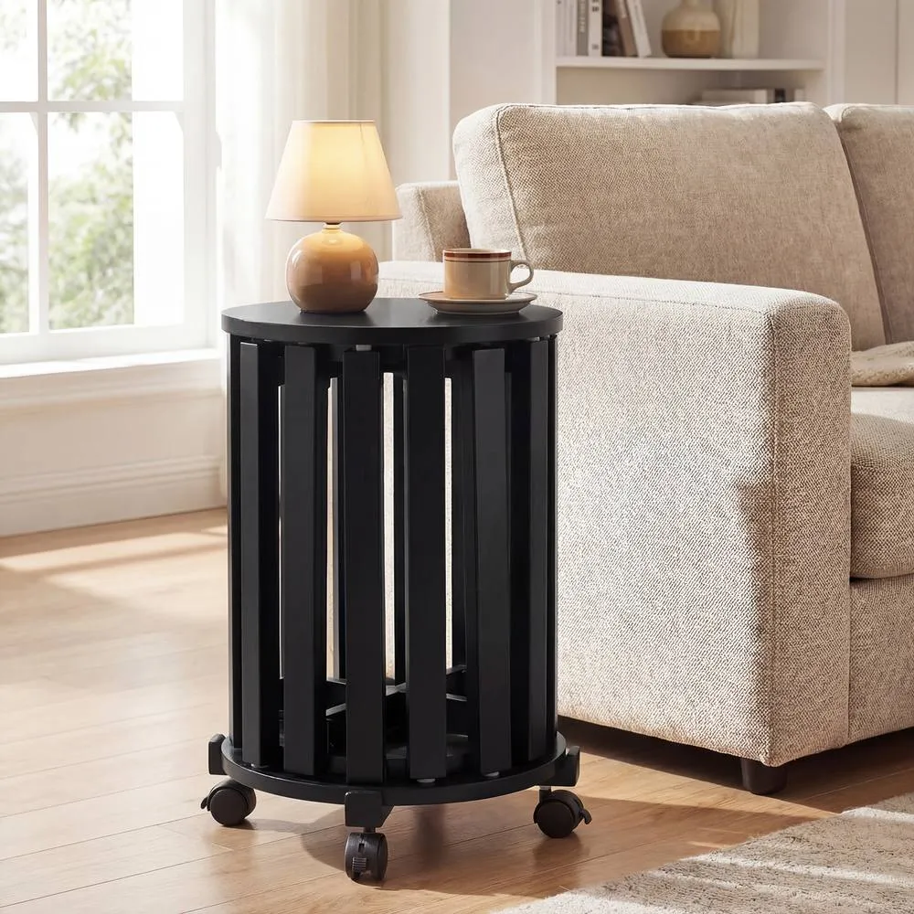 Costway 4PCS Stackable Stools w/ Rolling Base Wooden Nesting Dining Chair in Black 5