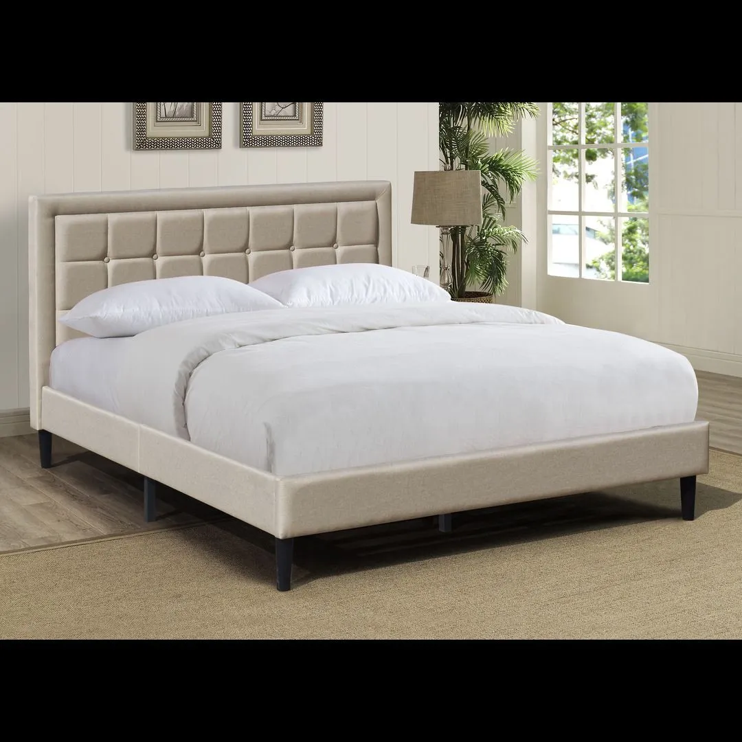 Comfy Living Ltd Fabric Bedframe With Buttoned Headboard in Light Stone 1