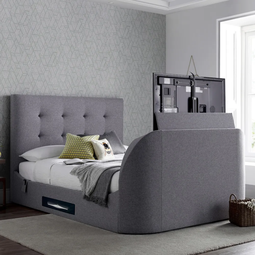 Lannister Light Grey Fabric Electric TV Bed - 6ft Super King Size