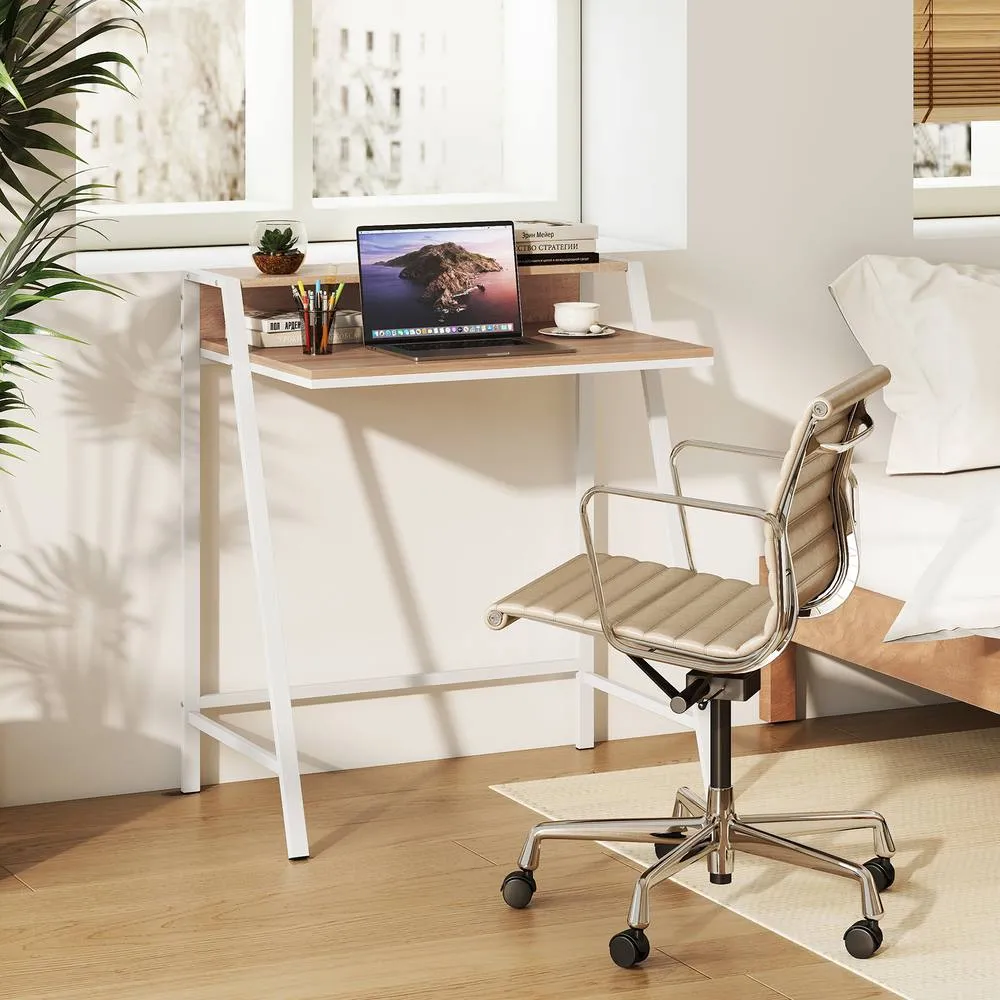 Costway Computer Desk 80 CM Small Desk Compact Desk with Monitor Stand-Natural in Natural 4