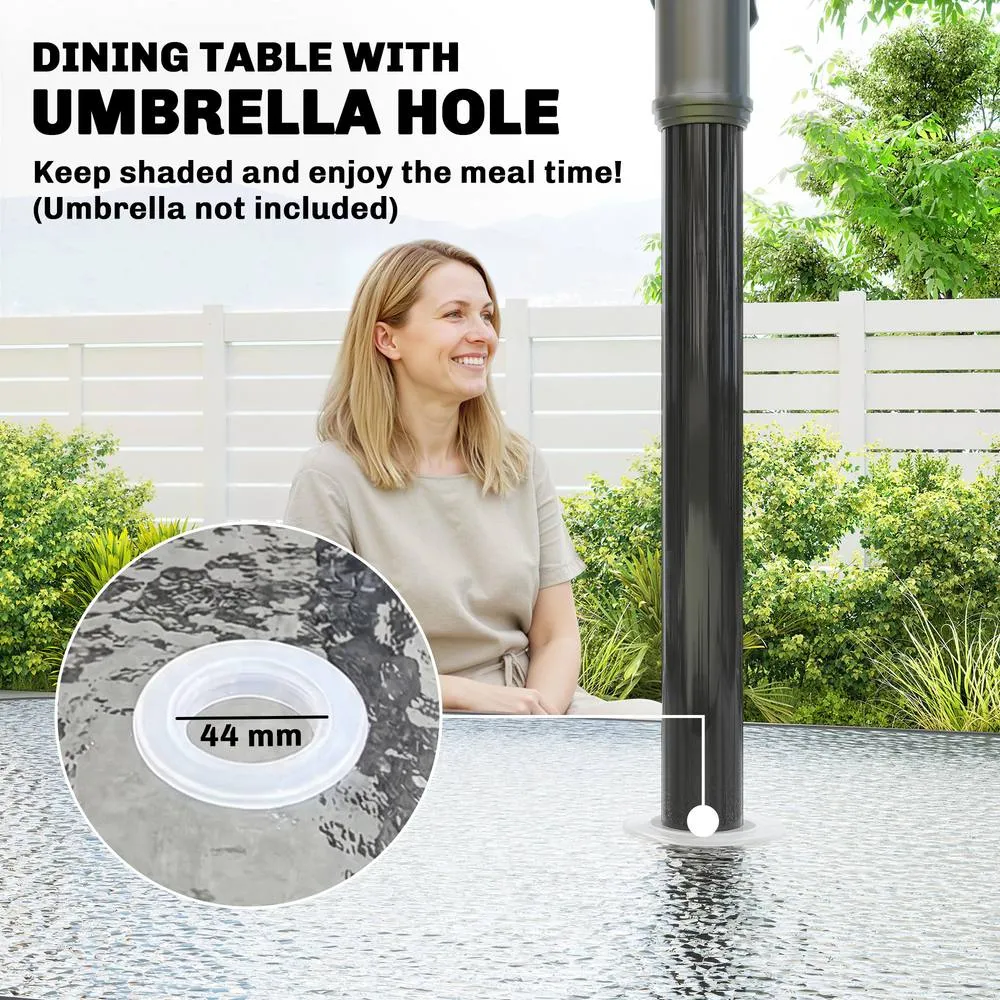 OUTSUNNY Garden Dining Set with Umbrella Hole, Stackable Chairs, Light Grey 4