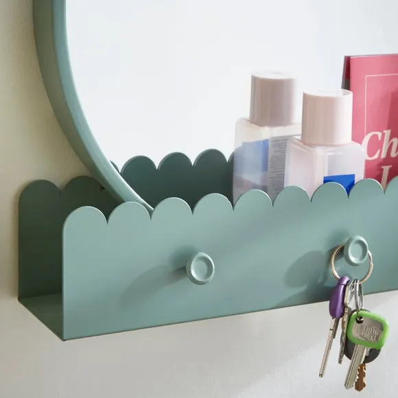 Remi Round Wall Mirror with Scalloped Shelf 2