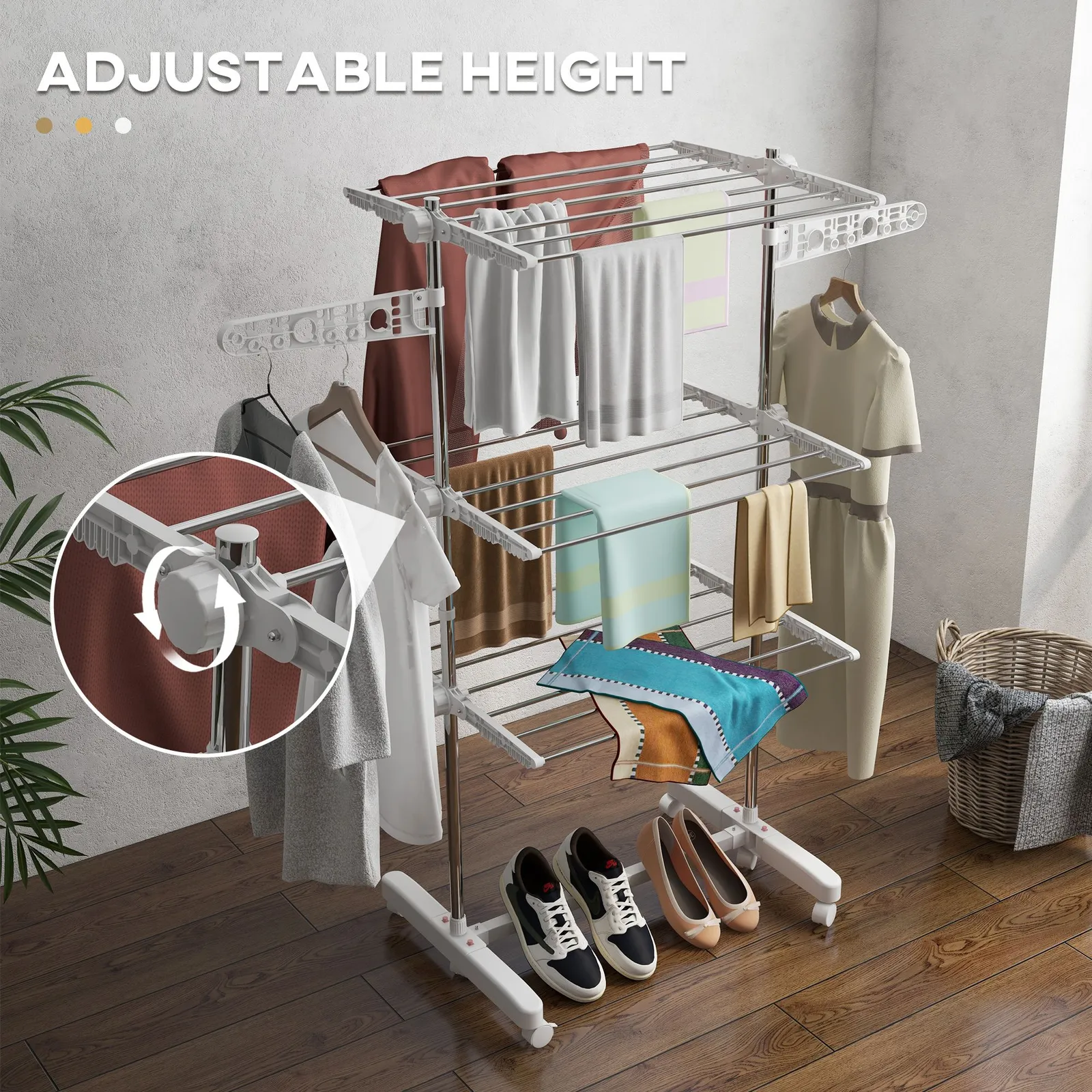 HOMCOM Large Clothes Airer Stainless Steel Clothes Drying Rack White 4