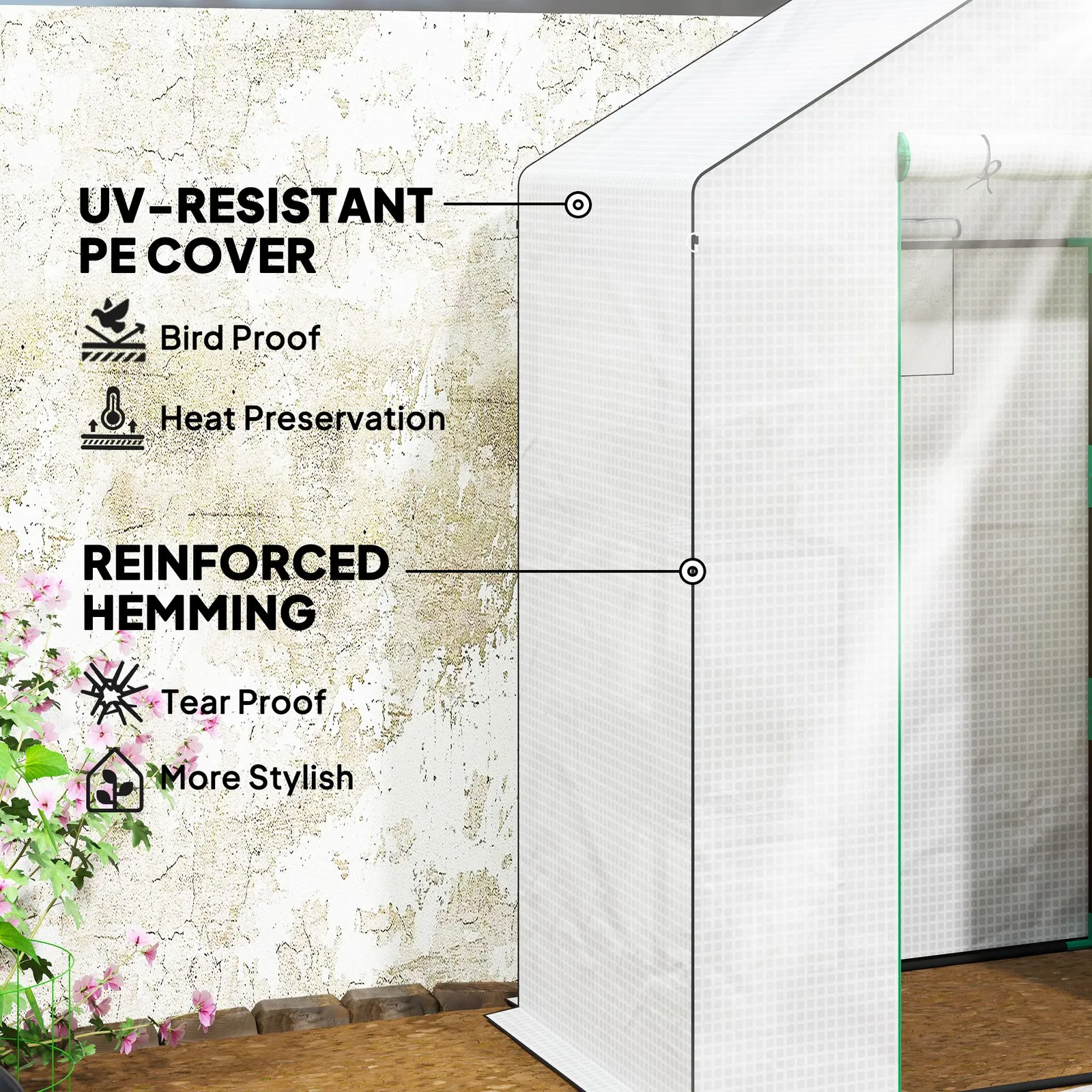 OUTSUNNY Walk-in Greenhouse with 4 Shelves, Outdoor Small Greenhouse, White 5