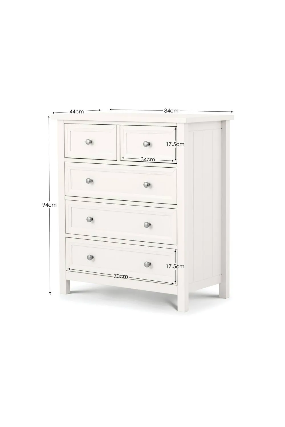 Julian Bowen Maine 5 Drawer Chest (3+2) in White 6