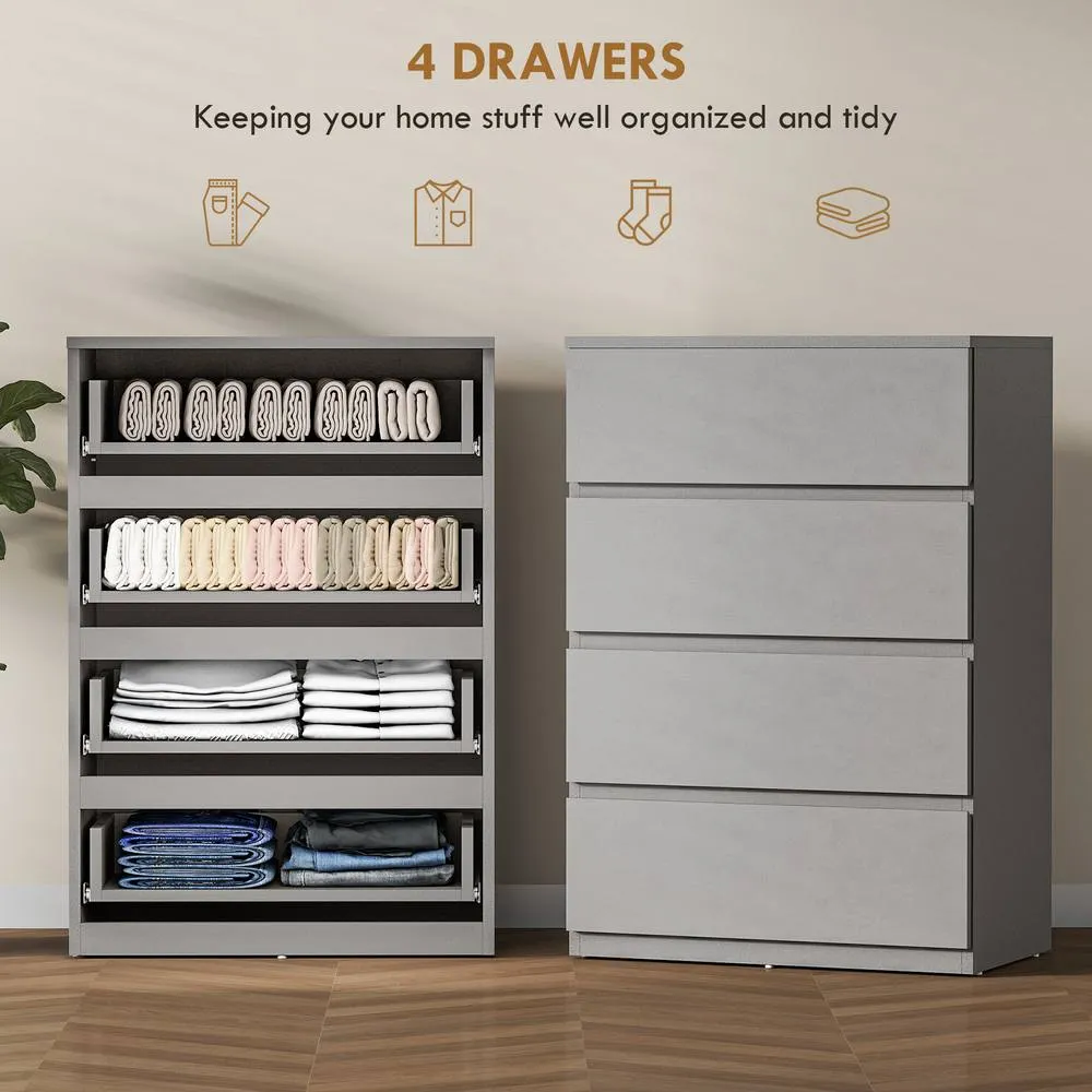 HOMCOM Bedroom Chest of Drawers, 4 Drawers Dresser, Drawer Unit in Grey 4