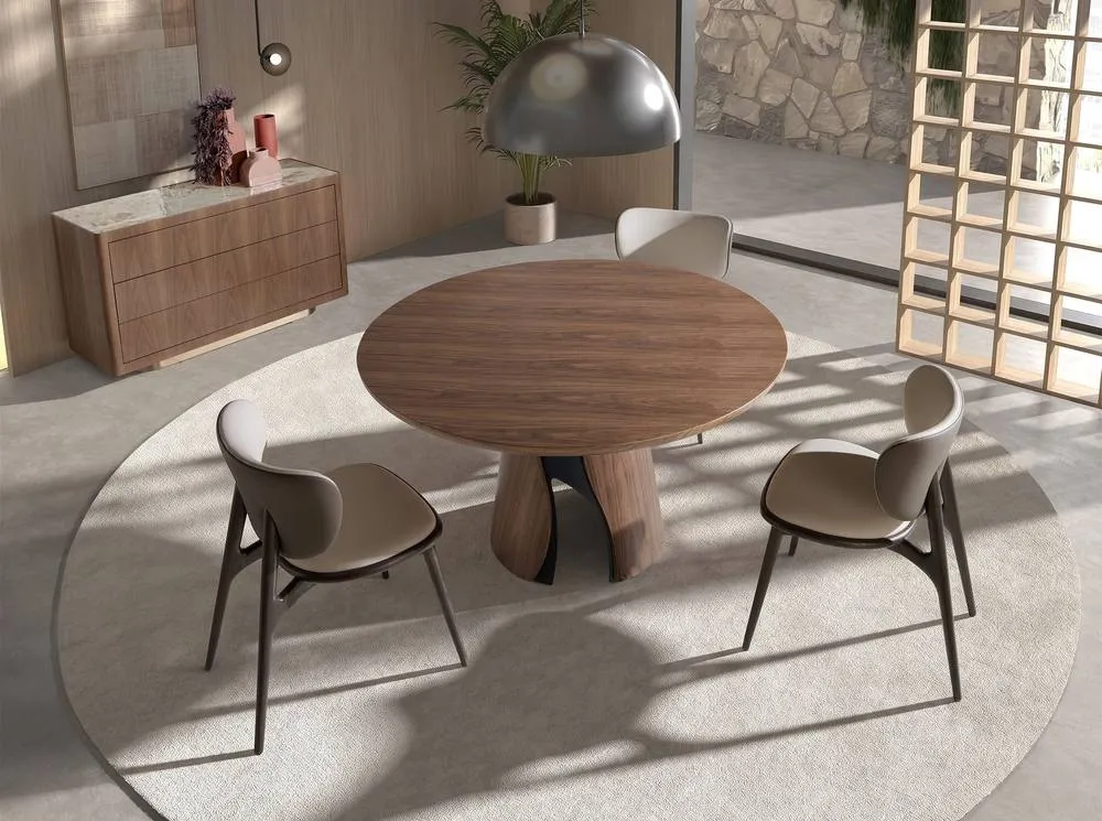 Angel Cerda Modern Round Dining Table in Walnut 5