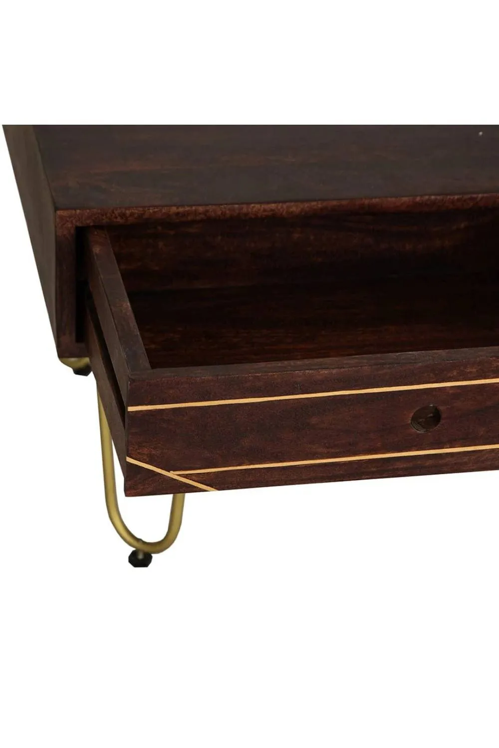 IH Design Silchester Dark Mango Coffee Table with Drawer & Gold Inlay in Brown 5