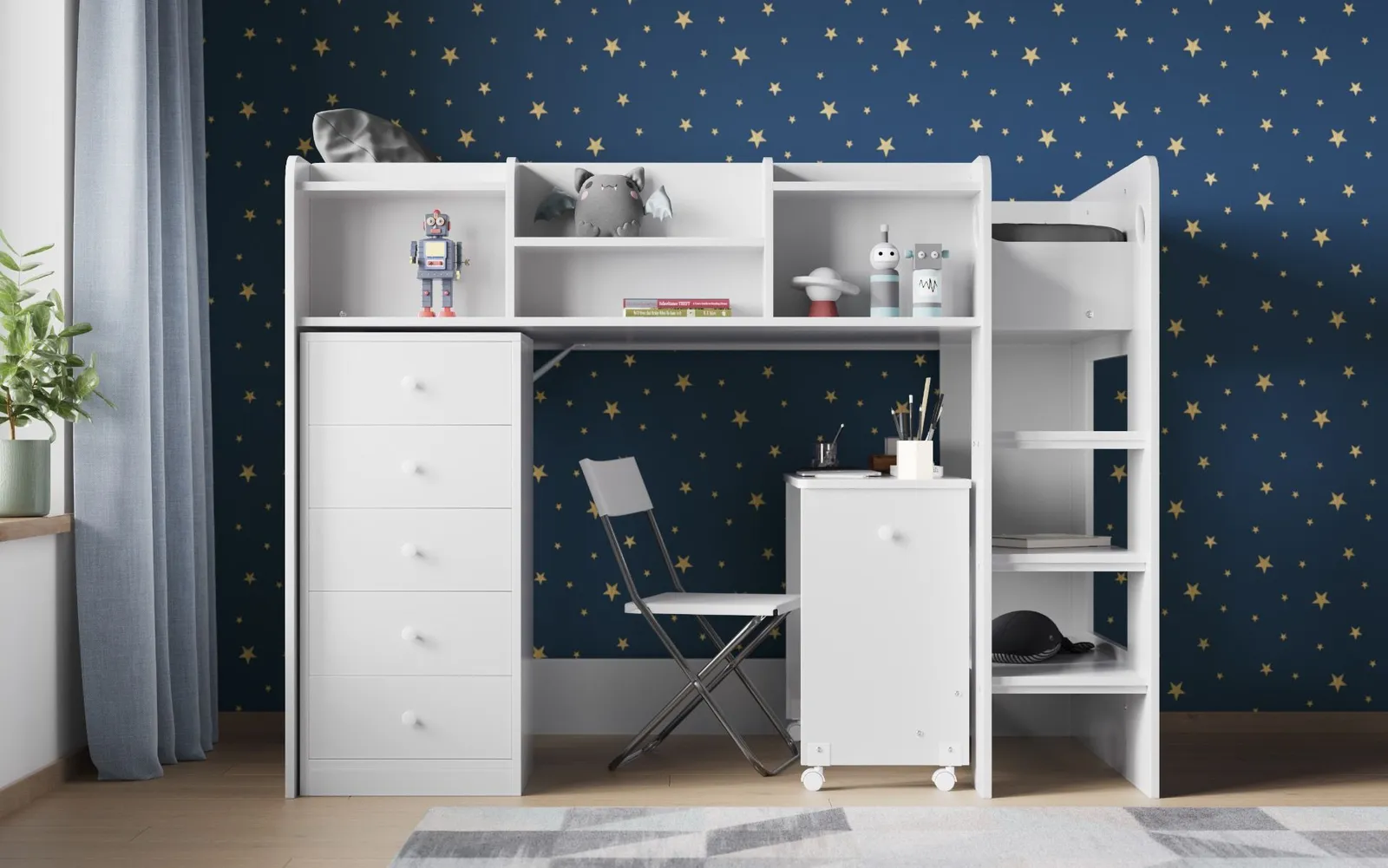 Flair Wizard Mid High Cabin Station with Storage in White 3