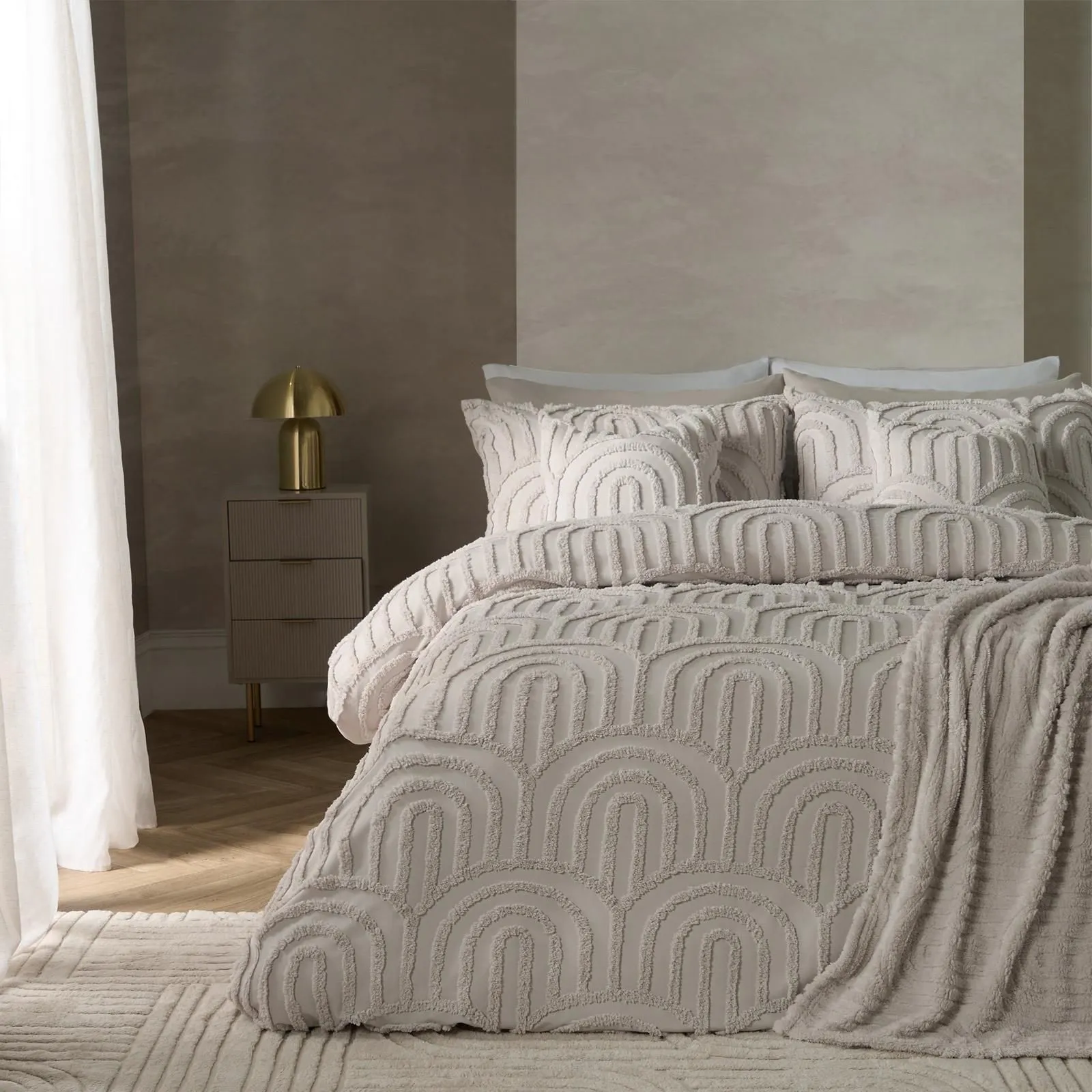 OHS Tufted Arches Bedding Set Duvet Cover with Pillowcase in Stone