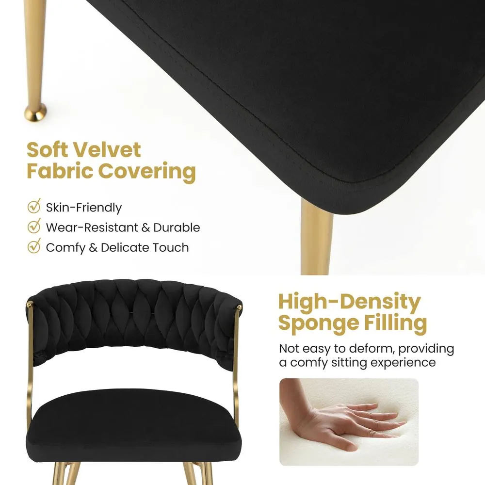 Costway 2PCS Dining Chairs Upholstered Armless Velvet Accent Chair Woven Back in Black 5