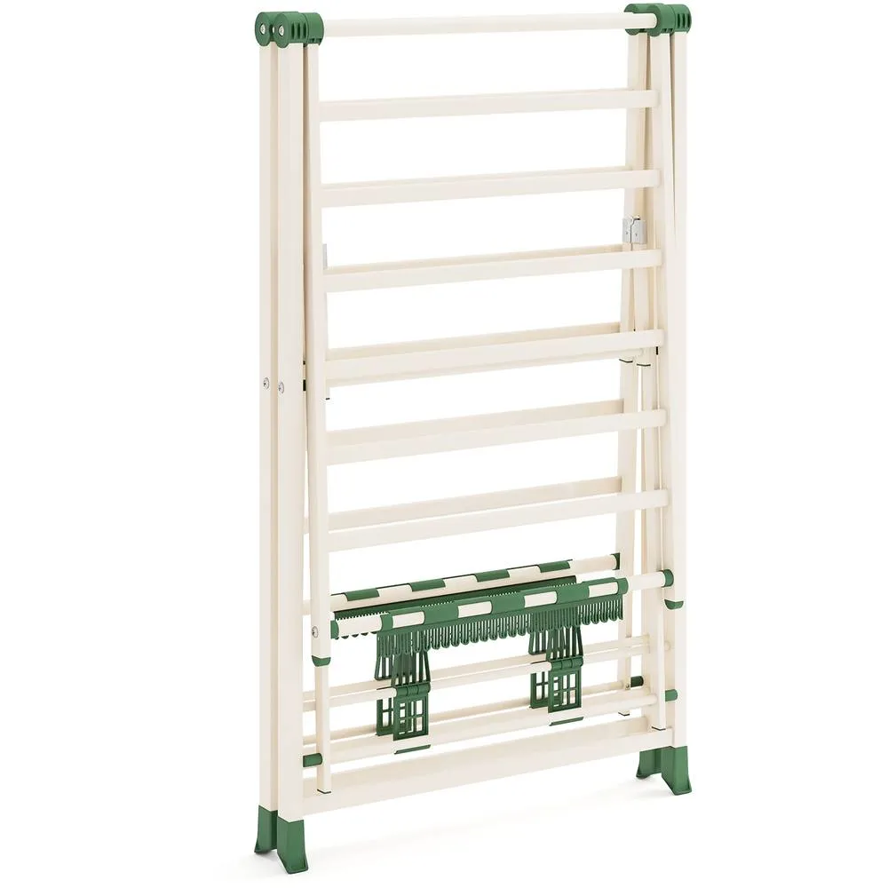 Costway Foldable Metal Laundry Drying Rack Clothes Drying Rack-Beige in Beige