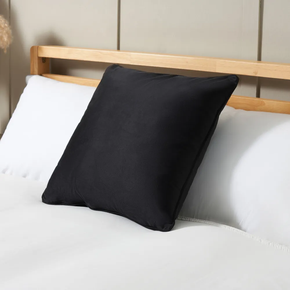 Small Velour Piped Cushion, Black 1