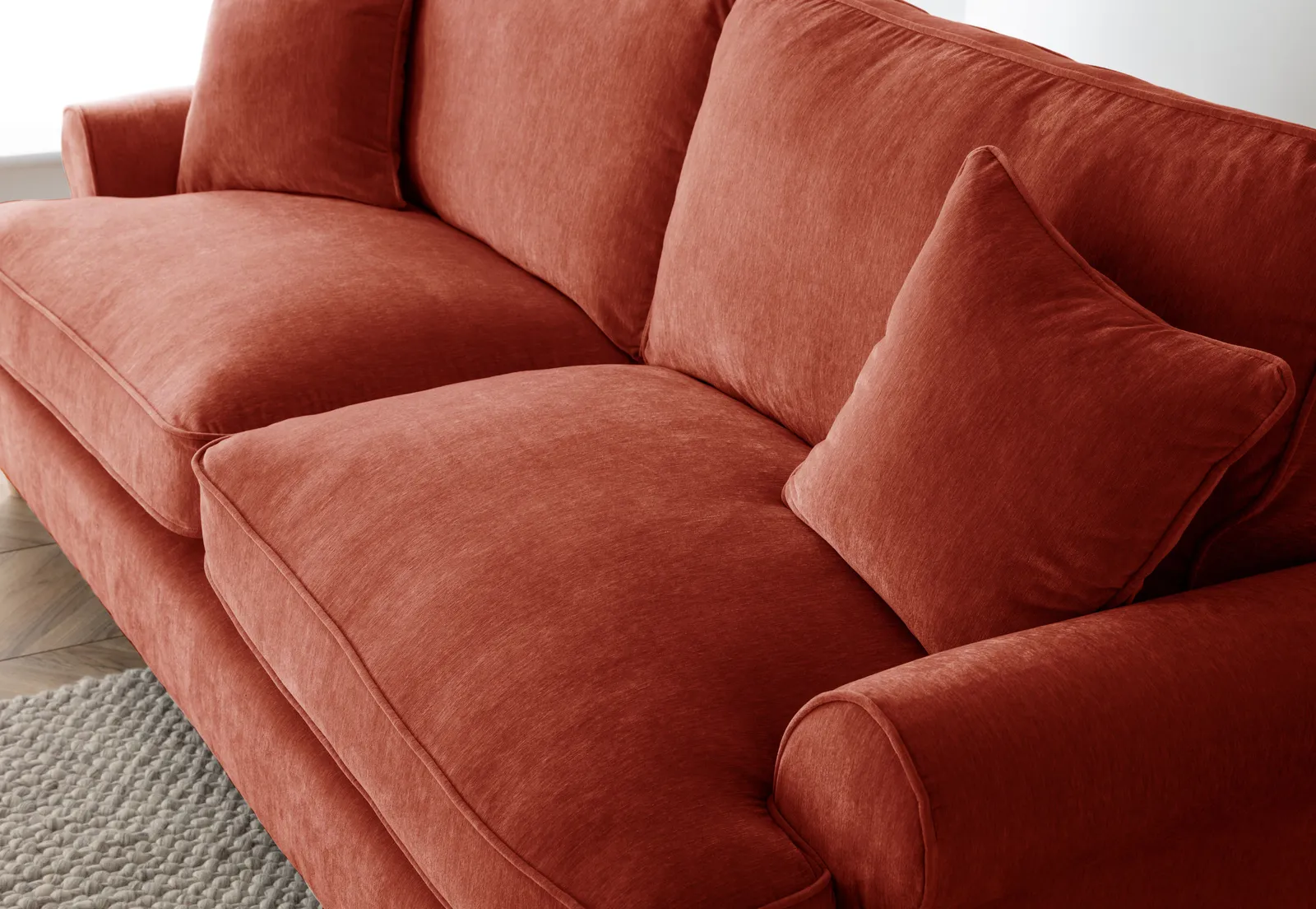 The Great Sofa Company Ezra 3 Seater Textured Velvet Sofa - Scroll Arm in Terracotta 5