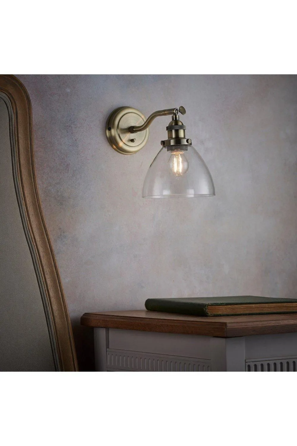 Netlighting Hansen 1 Light Wall Glass Antique Brass Plate E14 in Gold 2