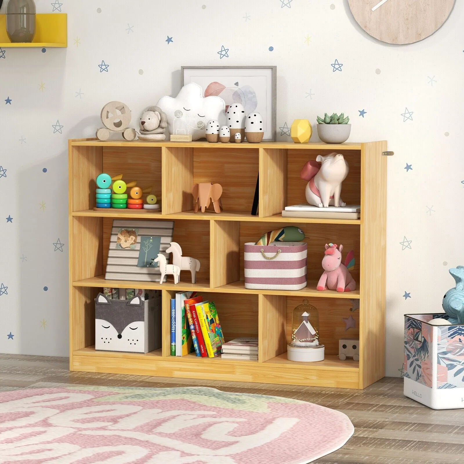 Costway Wood Storage Cube Bookcase 3 Tier 8 Cube Open Shelf Storage Cabinet in Yellow 5