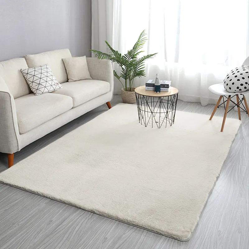 1800mm x 2700mm Beige Shag Faux Rabbit Fur Fluffy Thick Rectangle Area Rug Living Room