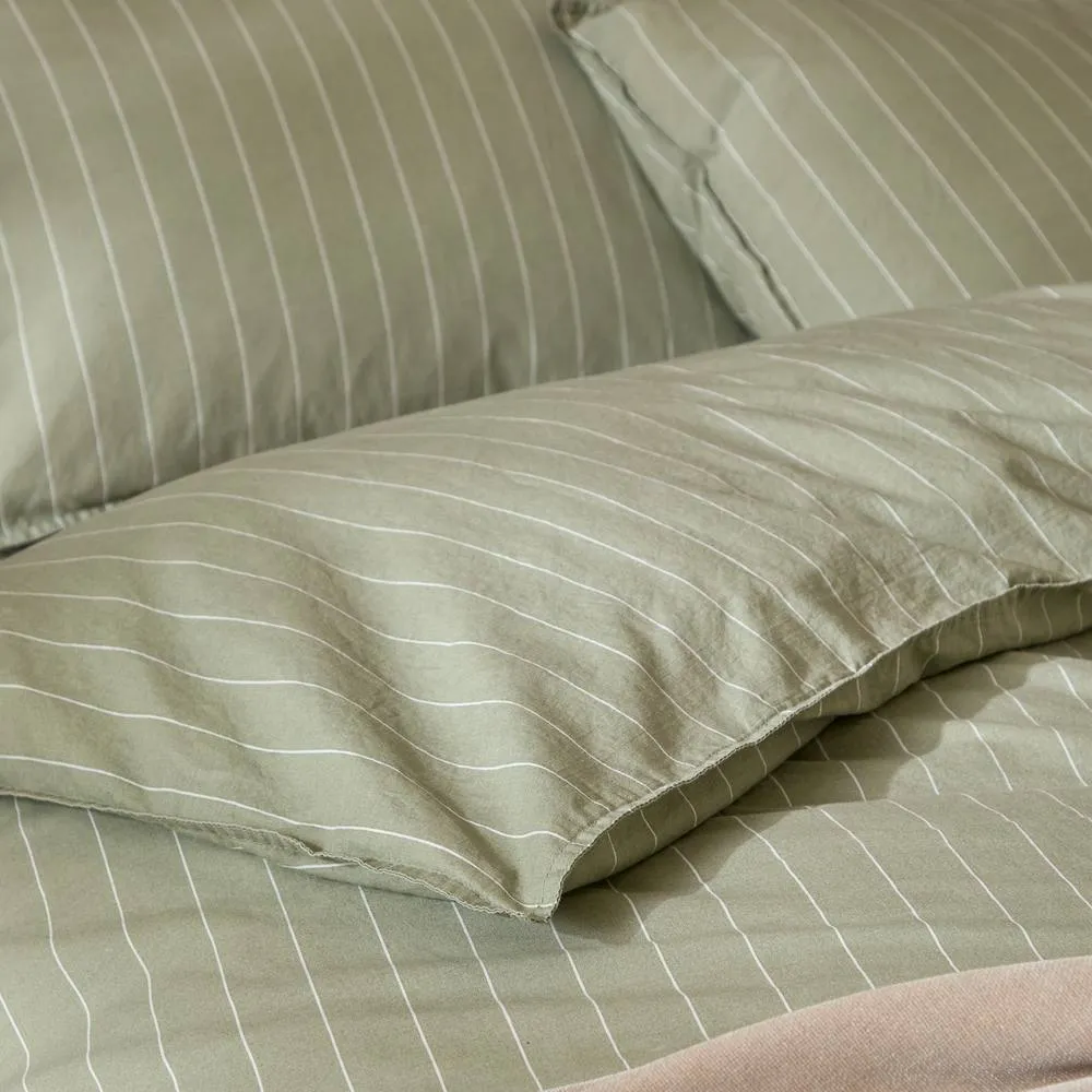 Yard Linear Striped 100% Cotton Duvet Cover Set in Green 4