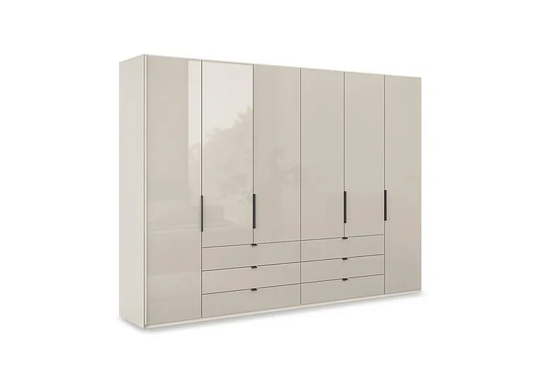 Amara 300cm 6 Door Bifold Combi Wardrobe with Glass Doors and Drawers
