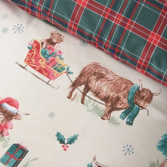 Catherine Lansfield Christmas Highland Cow Polycotton Duvet Cover & Pillowcase Set 3
