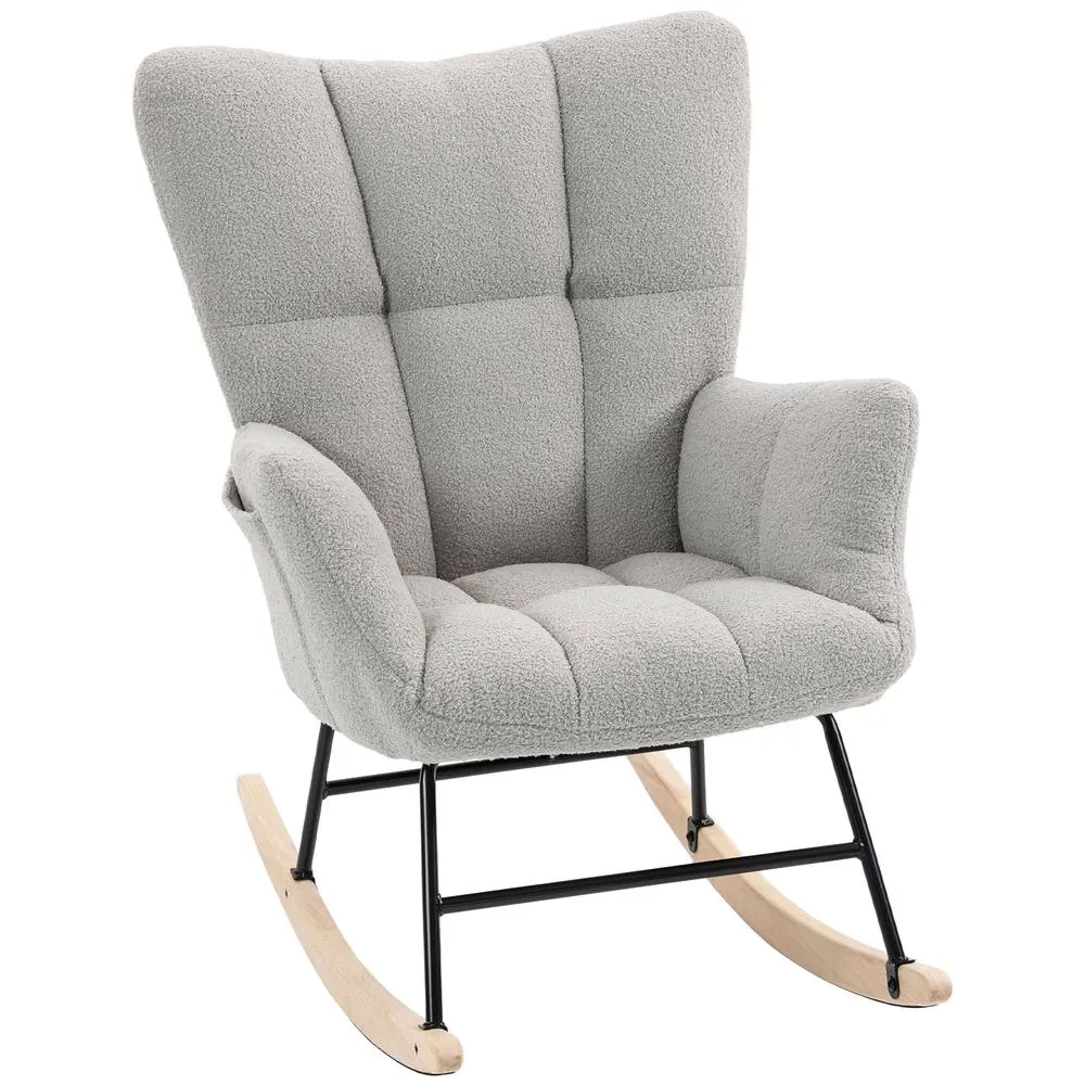 HOMCOM Tufted Rocking Chair with Side Pockets in Light Grey 2