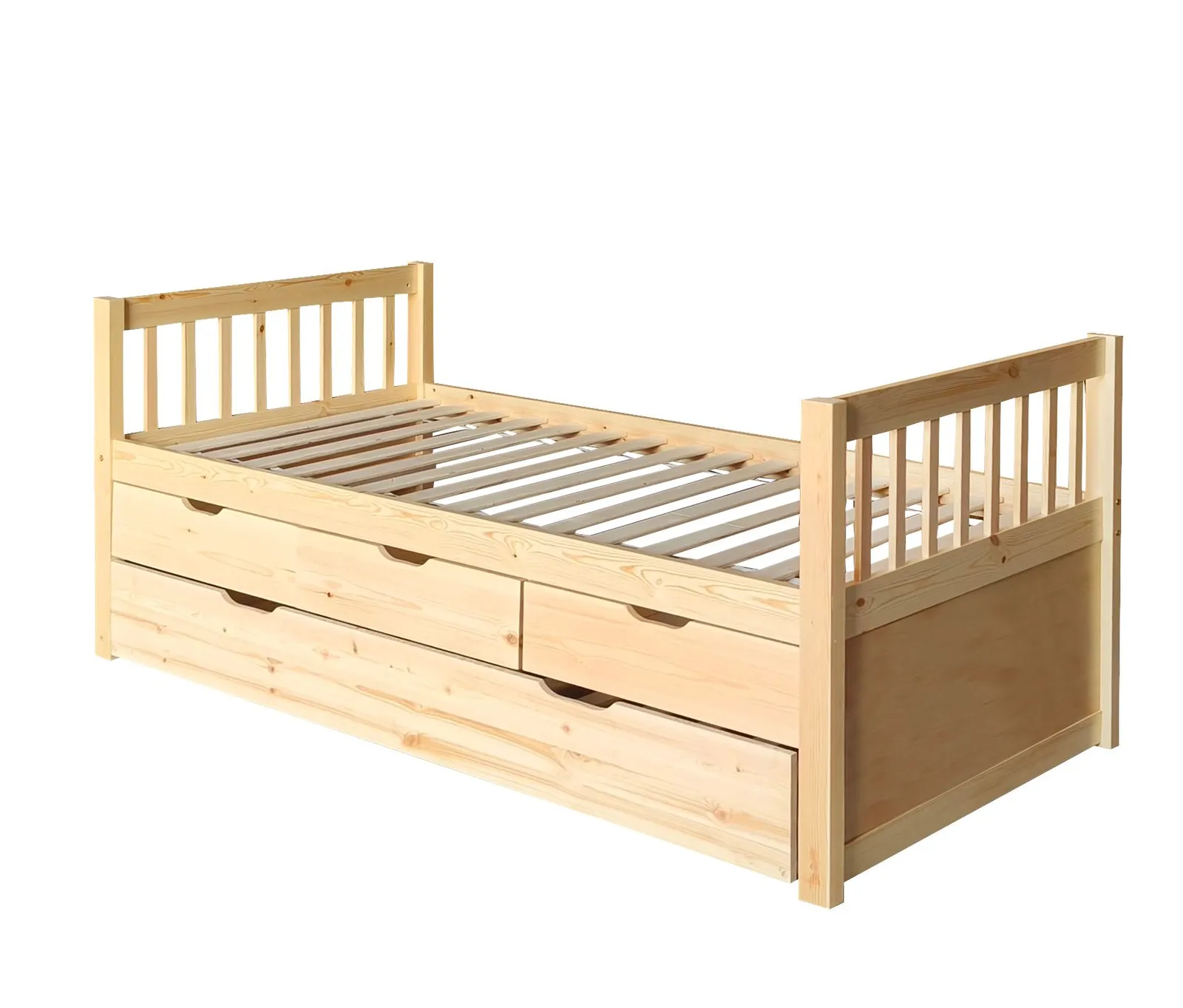 Comfy Living Ltd 3ft Pine Bed With Storage Drawers & Trundle in Natural 2