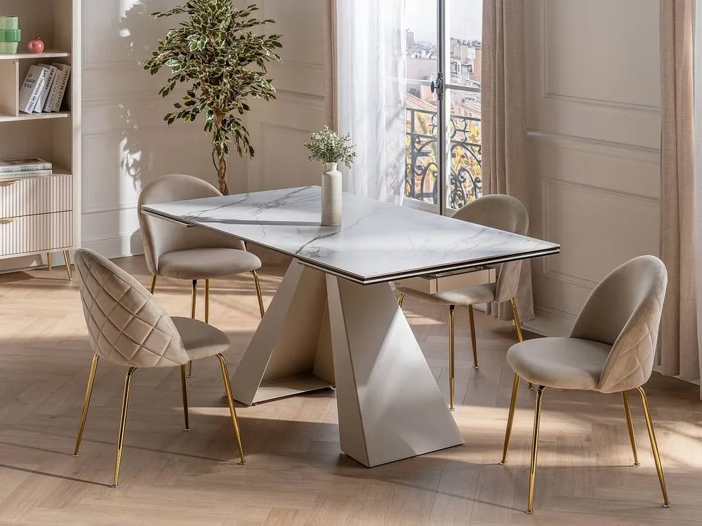 Vente-unique Extendable Dining Table for 6 To 10 People - Ceramic & Metal in Beige 5