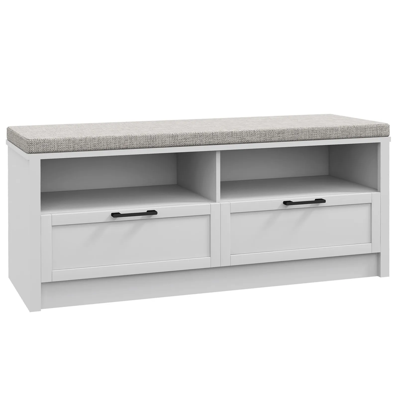 HOMCOM Shoe Storage Bench with Removable Cushion Open Compartment & Drawer in White 2